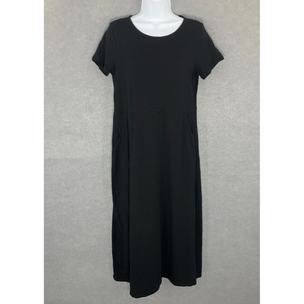 J. Jill Maxi Dress Womens Sz S Black Short Sleeve Pockets Stretch Casual Relaxed